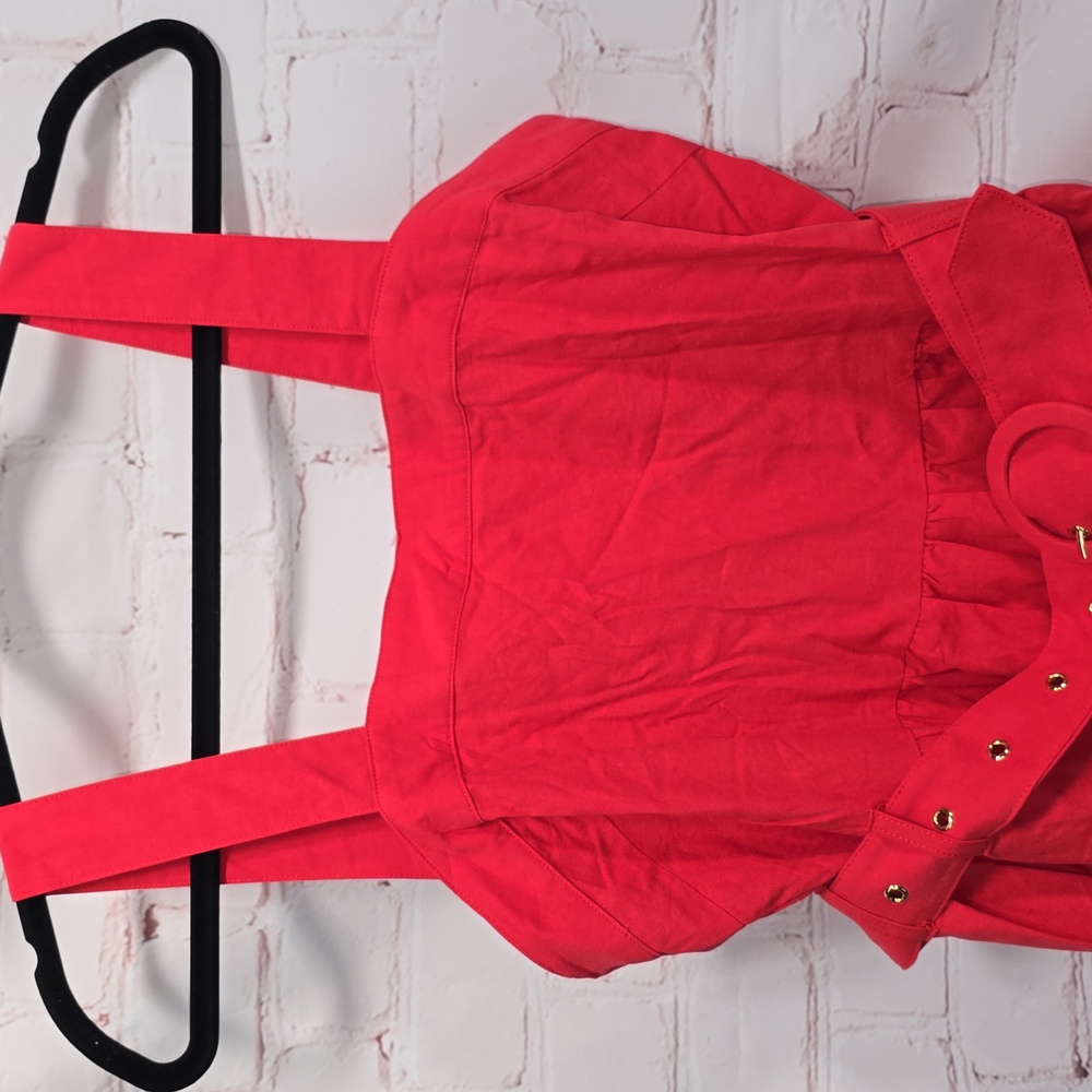 Oddy Red Cotton Polyester Elastic Bust Midi Apron Dress Womens Size Large NWT - Picture 2 of 11
